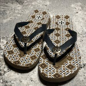Tory Burch Brown and White Patterned Sandals